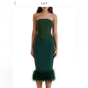 NWT House of CB Fionula Strapless Feather Dress